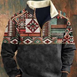 Amazon Spring and Autumn Men's Long Sleeve Half-Zip Printed Casual Fashion European and American Trendy Jackets Suitable for Going Out