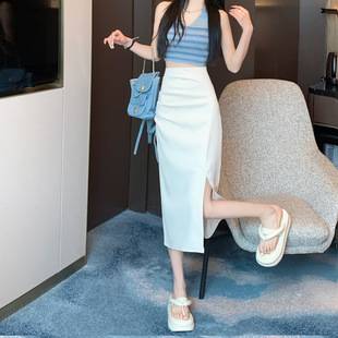 2025 Slit Skirt Women's Early Autumn Hip-Hugging Skirt New High-Waist Slim Skirt Mid-Length A-Line Skirt One-Step Skirt
