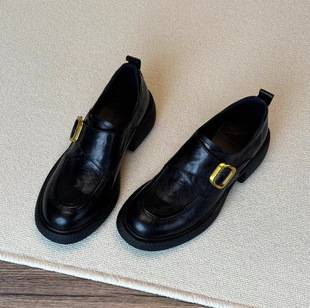 Genuine Leather British Style Loafers for Women, Autumn and Winter, with Plush Lining, Chunky Heel, Thick Sole, Small Leather Shoes, Single Shoes, Small Leather Shoes for Women, Autumn and Winter