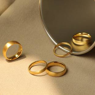 Simple Titanium Steel Ring Women's Wire-drawing 18k Gold Pigment Ring Niche Design Cold Wind Couple's Ring Temperament Ring
