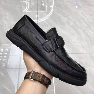 Men's genuine leather loafers, slip-on casual leather shoes, men's soft-soled breathable driving shoes, versatile and trendy style