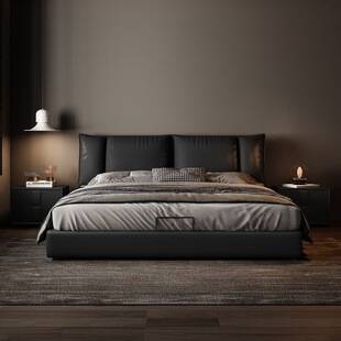 High-end bedroom light luxury leather bed 1. 51.8m Double large bed Italian minimalist multifunctional upholstered solid wood bed