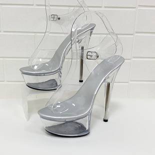 190-1 Cross-Border Sexy Transparent Super High Heels 15cm Thin Heel Waterproof Platform Sandals Transparent Crystal Shoes Wedding Shoes