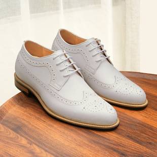 [presale Non-in stock] Invisible Height Increasing White Leather Shoes Men's Leather Business Casual British Carved Dress Wedding