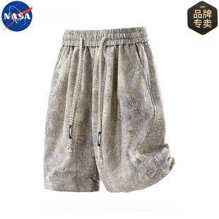NASA Brand Summer Ice Sense Men's Shorts Trendy Design Sense Jacquard Shorts plus size Loose Casual Pants