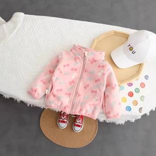 Children's Outwear Spring and Autumn Girls' Fleece Tops New Spring and Autumn Baby Zipper Cardigan Sweatshirt Warm Jacket