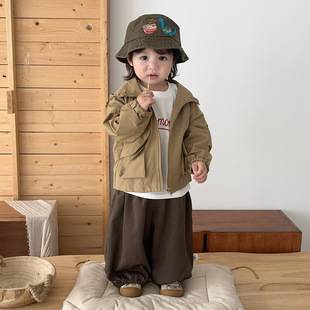 Korean-style children's workwear-style windbreaker for boys and girls, autumn hooded windproof jacket, loose casual coat