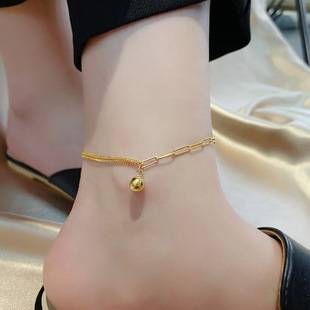 Small gold ball anklet women's 2024 new fashion on demand 18k gold net red foot chain high sense titanium steel does not fade