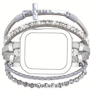 New cross design with crystal bead chain, comfortable leather watch strap suitable for all Apple Watch series 38-49mm