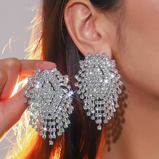 European and American Style Luxury Full Diamond Earrings Fashion Temperament High-End Zircon Stud Earrings Bridal Jewelry Wholesale