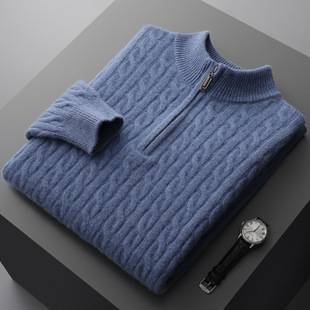 Autumn and Winter New 100 Pure Wool Sweater Men's Half-turtleneck Turtleneck Thickened Sweater Twisted Knitted Base Wool Sweater