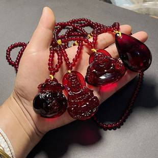 Imitation blood wax pendant men and women Guanyin Maitreya Buddha necklace amber bag sweater necklace ethnic style water drop pendant