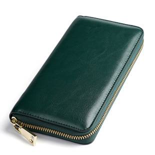 Cross-border spot new oil wax grain cowhide ladies zipper wallet long genuine leather large capacity handbag Long Fortune cloth
