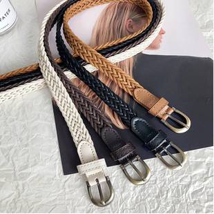 Korean-style casual wax rope belt for women, woven leather belt, vintage versatile clothing accessory, waist-cinching belt, in-stock wholesale