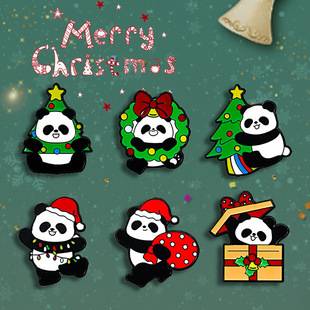Christmas Panda Shape Small Gift Metal Badge Cute Clothing Accessories Brooch Couple Gift Bag Decoration