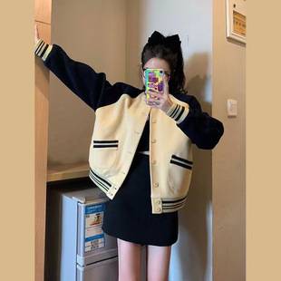 2026 Spring and Autumn Casual High Street Baseball Jacket Women's College Style Korean Version Color Block Unique Stylish Top Coat