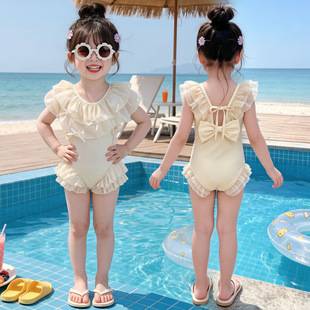 Children's Swimsuit Girls' One-Piece Princess Dress Polyester Solid Color Cute Girl Baby Girl Toddler Baby Swimsuit Wholesale