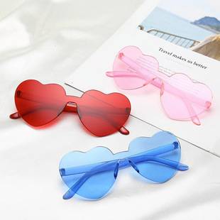 One-Piece Heart-Shaped Sunglasses, Heart-Shaped Sunglasses, Jelly-Colored Rimless Heart-Shaped One-Piece Glasses, Dazzling Color Glasses