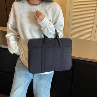 Padded laptop bag, versatile travel briefcase, women's tablet protective bag, solid color handbag tote bag