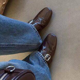 2026 Spring/Summer New Genuine Leather Round-Toe Chunky Heel Soft Sole Loafers Retro Single Strap Leather Shoes Slip-On Shoes