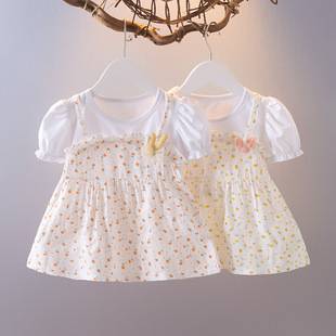 Girls' Short-Sleeved Dress Summer Baby Girl Fake Two-Piece Dress Princess Dress Baby Dress