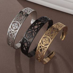 European and American Hot-Selling Jewelry, Personalized Simple Stainless Steel Bracelet, Retro Fashion Cut Out C-Shaped Open Bracelet, Factory Direct