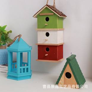 Double-Layer Bird Nest for Cockatiels, Budgerigars, and Thrush Birds, Outdoor Decorative Wooden House, Hanging Feeder, Export