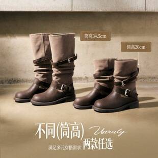 Baili Manye Western Boots Soft Leather Stacked Boots for Women 26 Autumn/Winter New Outdoor High-Long Knight Boots G5Y1