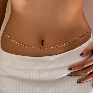 1 Piece of Summer Star Waist Chain Beach Bikini Belly Chain with Sequins, Five-Pointed Star Tassel Body Chain for Girls