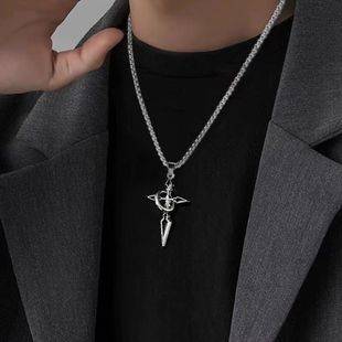Cross-border Oil Drop Black Surrounding Cross Pendant Titanium Steel Necklace Women All-match Hip-hop Ins Men's sweater chain