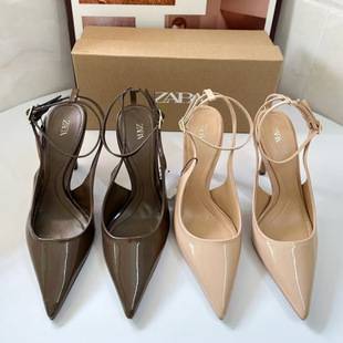 Zar Spring New Women's Shoes Khaki Green Sexy High Heels Pointed Toe Back Hollow Stiletto Sandals Flats