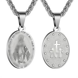 Amazon's best-selling cross-border product: double-sided portrait medal cross stainless steel pendant necklace for men and women, wholesale