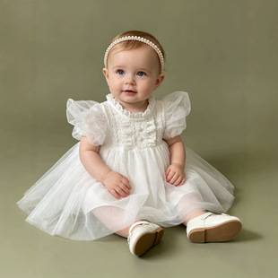 2026 Baby Princess Dress Lace Mesh Puff Sleeve Dress Baby Girl Summer Dress Baby Princess Dress