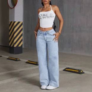 Cross-border foreign trade European and American style fashion jeans for women, spring American high street straight loose fit, versatile, bulk discounts available