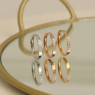 Light luxury simple CNC micro inlay ten diamond titanium steel ring women's 18k rose gold does not fade lovers ring tide jewelry