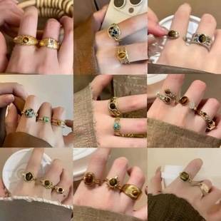 Eco-Friendly Maillard Tiger Eye Stone Open Ring, Niche Versatile Design, Fashionable and High-End Jewelry Set