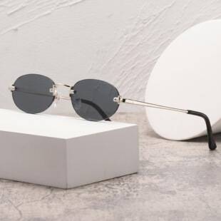 New Style Oval Sunglasses with a High-End Feel, Cross-Border Women's Frameless Cut-Edge Sunglasses, Metal Frame Sunglasses, Fashionable Eyewear