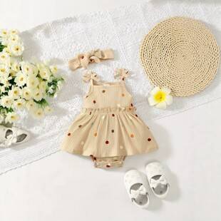 European and American baby summer dress, girls' polka dot princess dress set, cute bow baby sleeveless dress