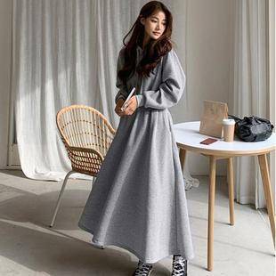 Autumn and Winter Sweatshirt Dress Korean Cross-Border New Hooded Large Size Slim Waist Student Solid Color Long Skirt Women's Dress