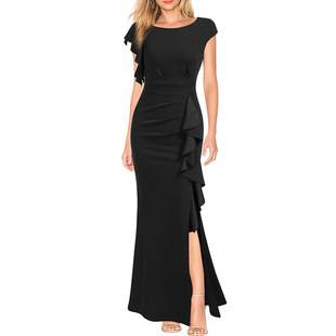 2023 Cross-border European and American High Waist Split Skirt Elegant Fashion Crew Neck Commuter Skirt Evening Dress Long Women's Skirt