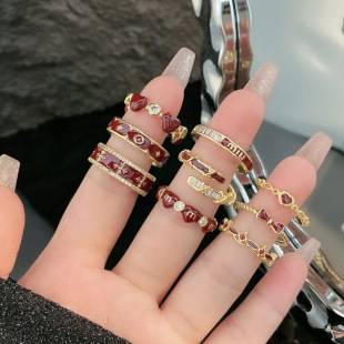 Texture Enamel Sweet Cool Red Drop Glaze White Open Ring Women's Light Luxury Exquisite All-match Niche High-end Ring