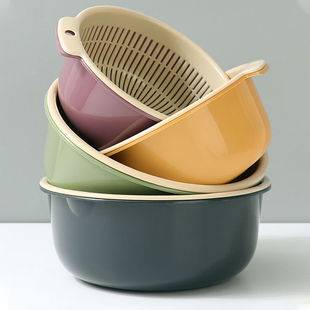 Round double-layer draining basket six-piece set, vegetable washing basket, kitchen vegetable and rice washing basket, wholesale vegetable washing basin, fruit basket
