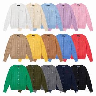2026 Cross-Border Rl Pony Logo Embroidered Round Neck Solid Color Long-Sleeve Knit Cardigan Jacket Unisex Style Dropshipping