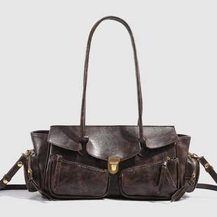 2024 New Autumn Retro High-end Handbag Hot Girl Motorcar Bag Shoulder Underarm Bag Fashionable All-match Women's Bag