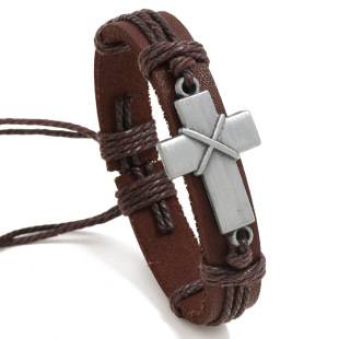 Cross-border e-commerce jewelry personalized vintage woven cowhide bracelet simple pull adjustable cross bracelet bracelet