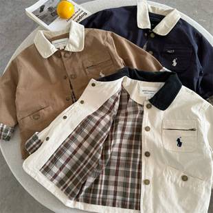 In-Stock Children's Jackets 2025 Autumn New Arrivals Boys and Girls Embroidered Lapel Jackets Versatile Baby Jackets Trendy