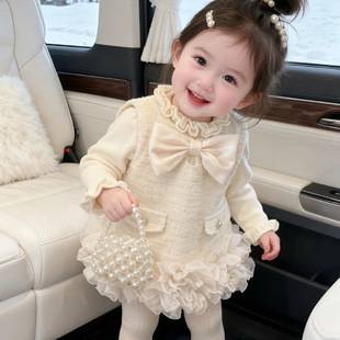 Girls' Little Chanel-Style Vest Dress Winter 2026 New Style One-Year-Old Formal Dress Baby Girl Princess Dress with Fleece Lining