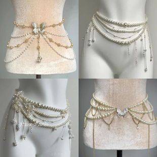 Waist Chain Collection ~ choker Multi-layer Pearl Waist Chain Chest Chain Palace Dinner Shoulder Chain Light Luxury Leg Chain Unique Necklace