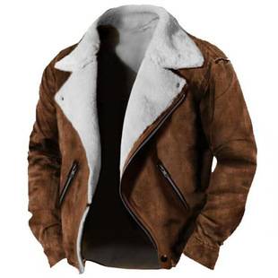 European and American Cross-Border Independent Station Men's Large Size Winter Casual Lapel Zipper Jacket Thickeneded Jacket Fur Integrated