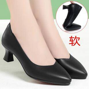 2026 Spring and Autumn Soft Sole High Heel Work Shoes for Women, Black, Suitable for Suits and Workwear, Professional Women's Leather Shoes, Single Shoes for Women